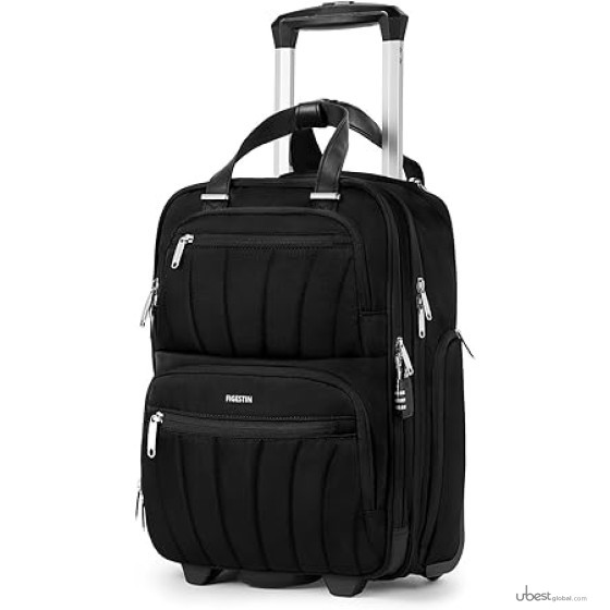 Underseat Carry On Luggage with Wheels, 16-inch Softside Rolling Bag, Lightweight Small Suitcase, Personal Item Travel Bag for Women (Black)