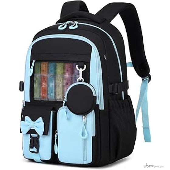 Backpack for School, Kids Backpacks for Girls, Girls Cute Bookbag for Teens, Schoolbag for Elementary Middle School Students, Girl Backpacks Ages 6-8, With Coin Purse, Travel, Camp,Black Purple