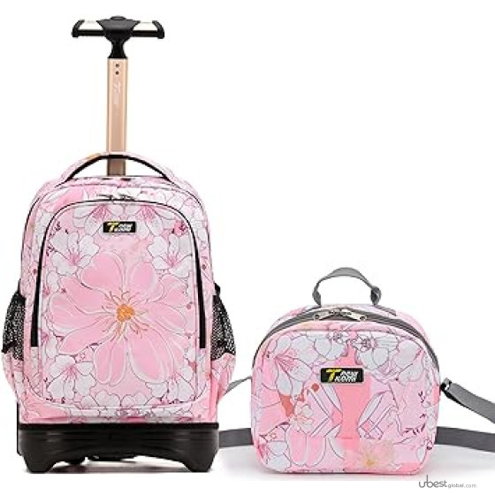 NEW TILAMI 18 inch Rolling Backpack for Girls – Waterproof, Large Capacity, Stair-Climbing Design, Adjustable Handle, Great for School, Pink Sunset