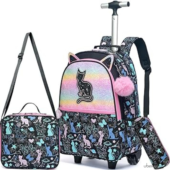 Rolling Backpack for Girls Backpacks with Wheels for Elementary Preschool Students Kids 2 in 1 Travel Luggage Carry on Suitcase for Girls Age 8-10