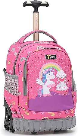 NEW TILAMI 16 Inches Rolling Backpack Boys Girls Wheeled Backpack School Travel Student Bag Kids Rolling Backpack, Pink Sunset