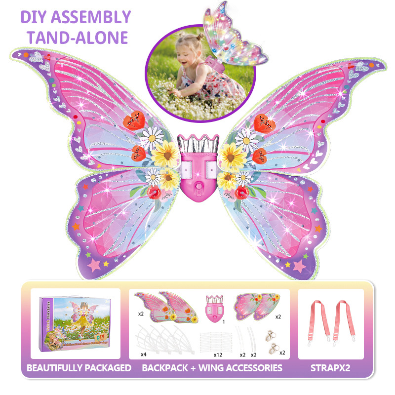 Cross-border Best-selling Fairy Electric Wings - Light-up Butterfly Wing Back Decoration, Angelic Girls' Gift for Christmas