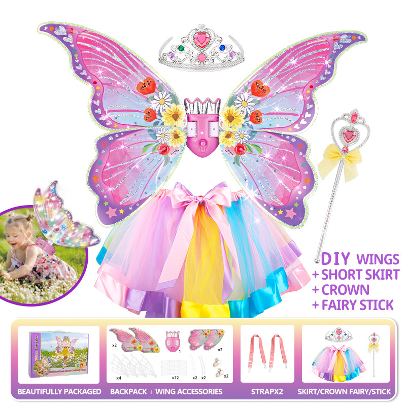 Cross-border Best-selling Fairy Electric Wings - Light-up Butterfly Wing Back Decoration, Angelic Girls' Gift for Christmas