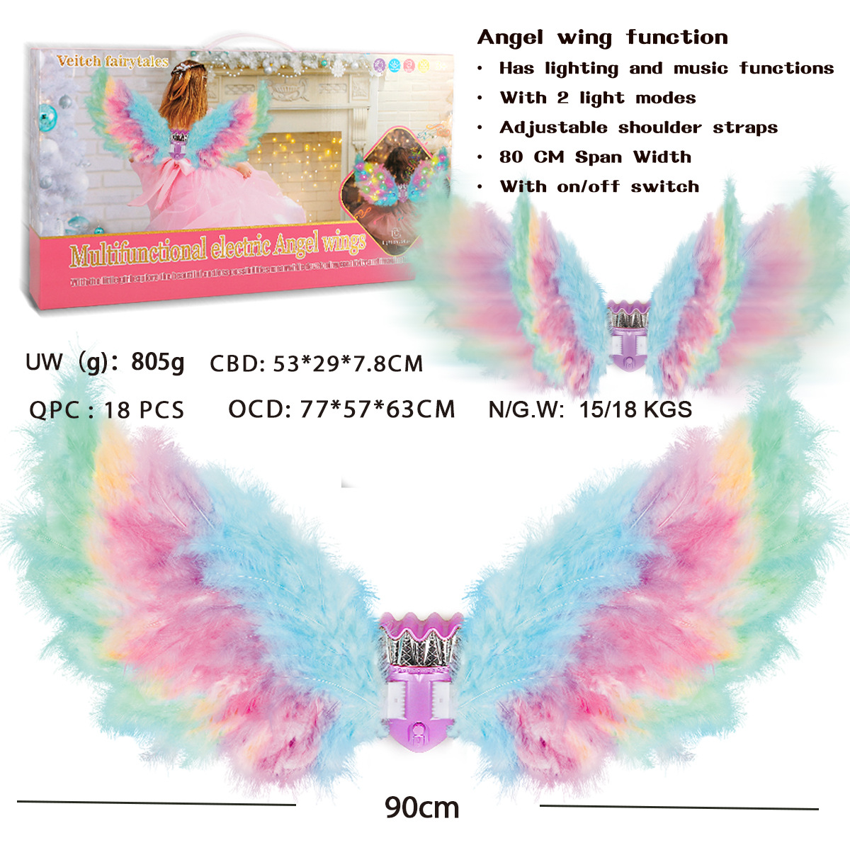 New Style Flower Fairy Angel Wings Toy Back Decoration - Light-up Princess Handmade Feather Prop Set, Butterfly Gift