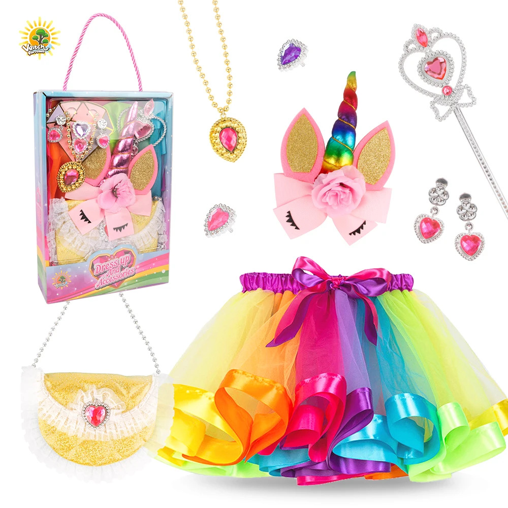 Cross-Border Kids' Sequin Tutu Skirt - Performance Rainbow Skirt, Back Decoration, Fairy Wand & Tulle Skirt Wings for Girls' Pretend Play