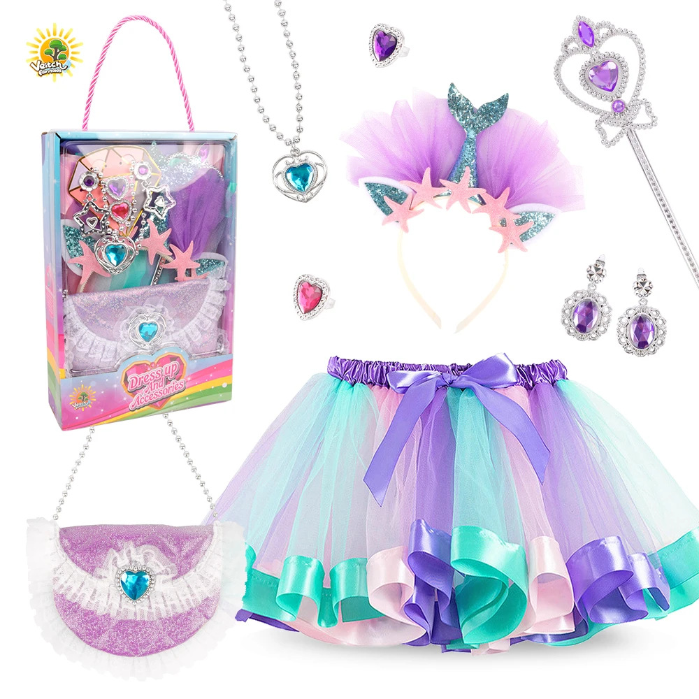 Cross-Border Kids' Sequin Tutu Skirt - Performance Rainbow Skirt, Back Decoration, Fairy Wand & Tulle Skirt Wings for Girls' Pretend Play
