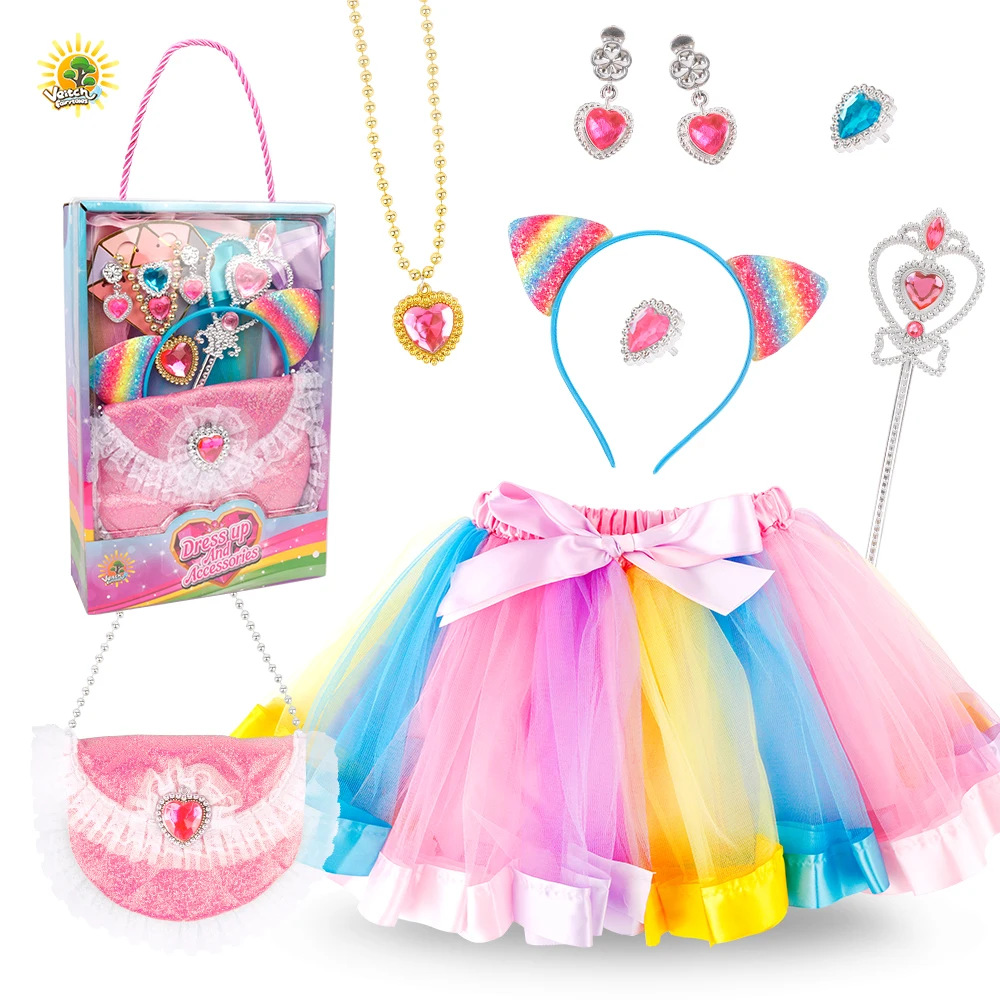 Cross-Border Kids' Sequin Tutu Skirt - Performance Rainbow Skirt, Back Decoration, Fairy Wand & Tulle Skirt Wings for Girls' Pretend Play